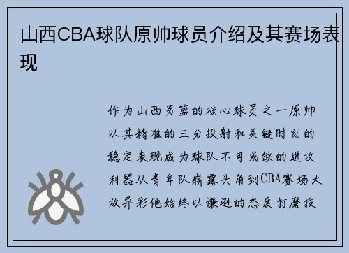 山西CBA球队原帅球员介绍及其赛场表现