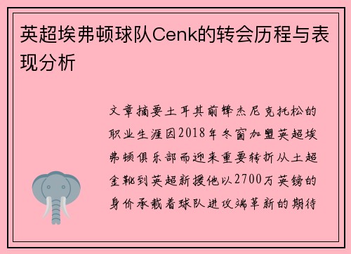 英超埃弗顿球队Cenk的转会历程与表现分析