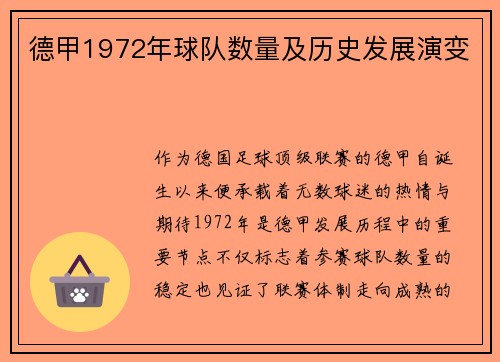 德甲1972年球队数量及历史发展演变