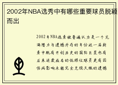 2002年NBA选秀中有哪些重要球员脱颖而出